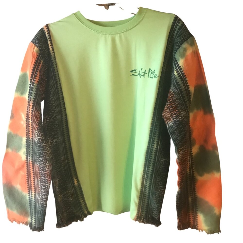 Reworked Beachy Tee Shirt, Upcycled Ocean Graphic Sweatshirt Size XS to Small - Picture 6 of 13